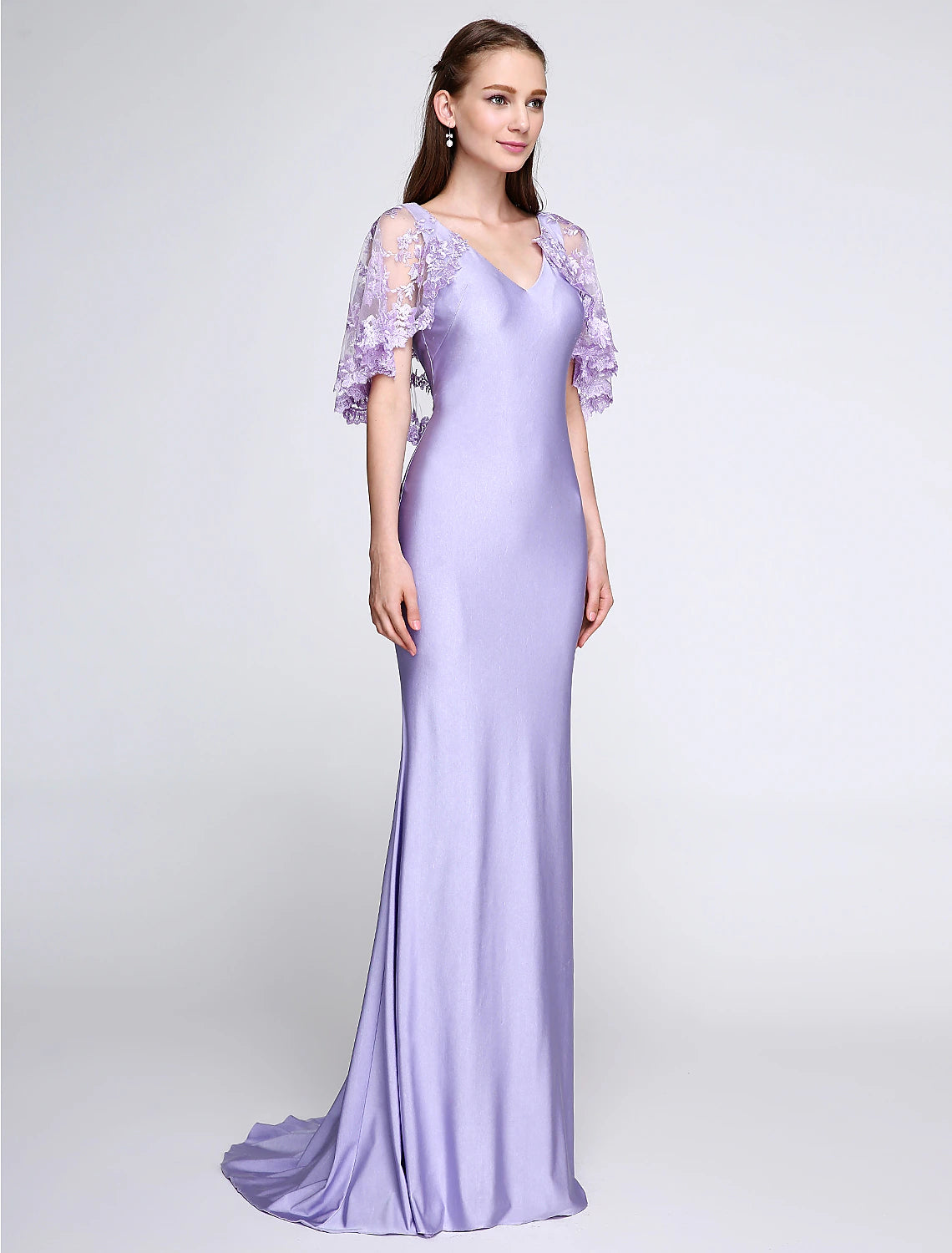 Aimishang Mermaid / Trumpet Bridesmaid Dress V Neck Sleeveless Wrap Included Sweep / Brush Train Jersey with Lace