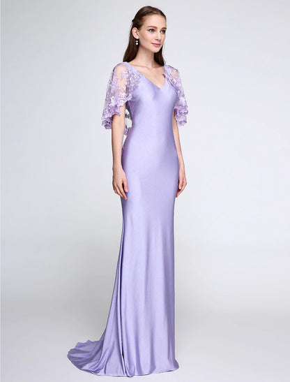 Aimishang Mermaid / Trumpet Bridesmaid Dress V Neck Sleeveless Wrap Included Sweep / Brush Train Jersey with Lace