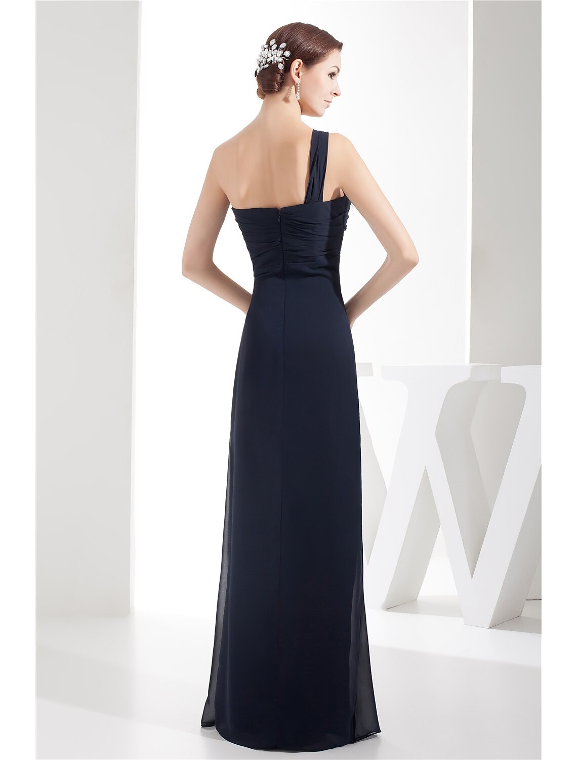 Wholesa Sheath / Column Evening Gown Minimalist Dress Wedding Guest Formal Evening Floor Length Sleeveless One Shoulder Chiffon with Ruched