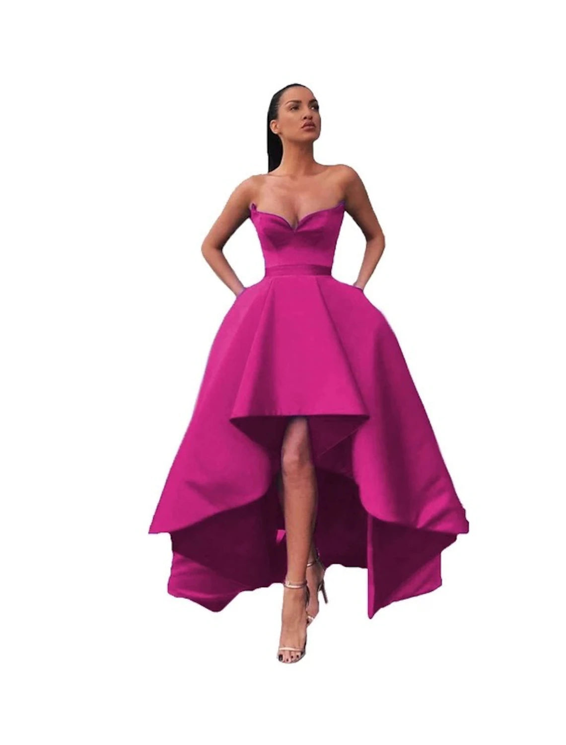 Wholesa  A-Line Prom Dresses Sexy Dress Wedding Guest Prom Asymmetrical Sleeveless Off Shoulder Pocket Satin with Pocket