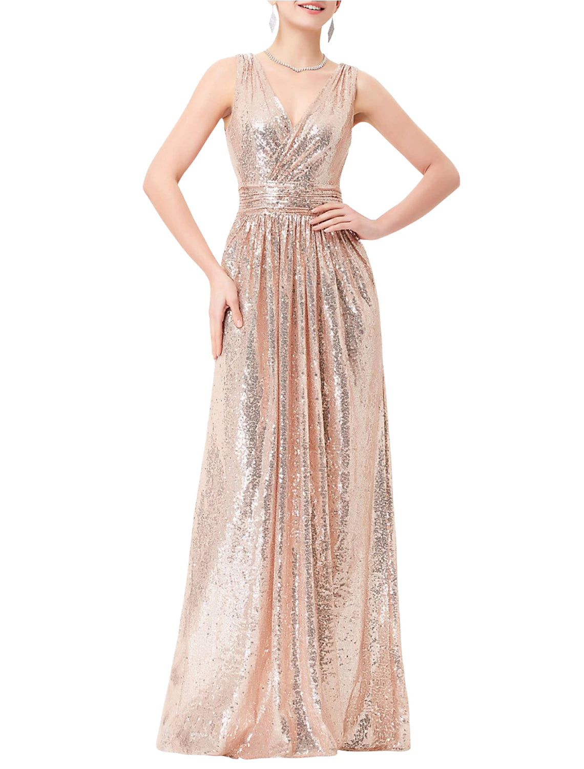 wholesale Sheath / Column Prom Dresses Sexy Dress Formal Floor Length Sleeveless V Neck Sequined with Pleats Sequin