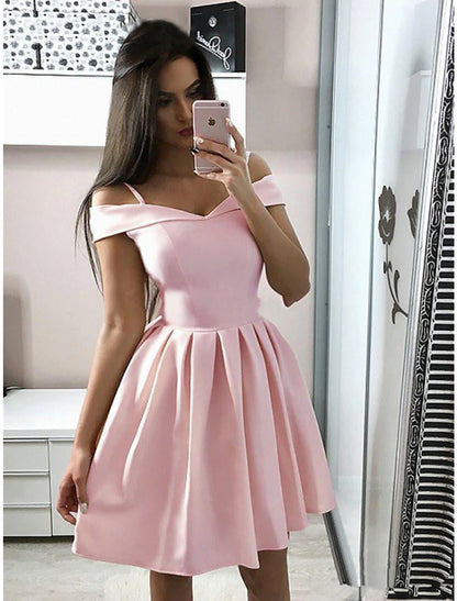 Wholesa  A-Line Cocktail Dresses Minimalist Dress Homecoming Party Wear Knee Length Sleeveless V Neck Pink Dress Stretch Fabric with Pleats