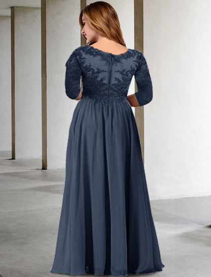 Wholesa Two Piece A-Line Mother of the Bride Dresses Plus Size Hide Belly Curve Elegant Dress Formal Floor Length Half Sleeve V Neck Chiffon with Pleats Appliques