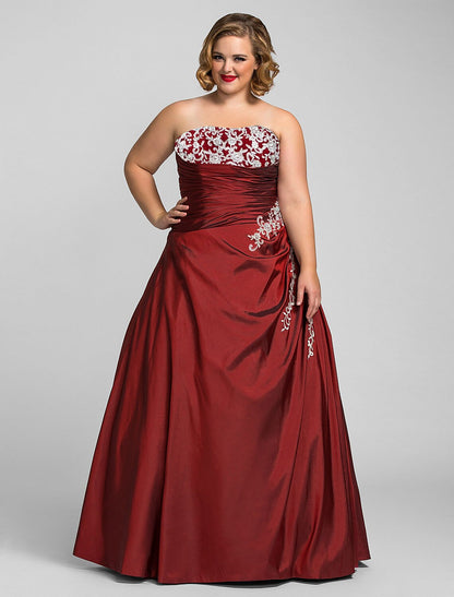 Wholesa Ball Gown Plus Size Prom Formal Evening Dress Strapless Sleeveless Floor Length Taffeta with Beading Appliques