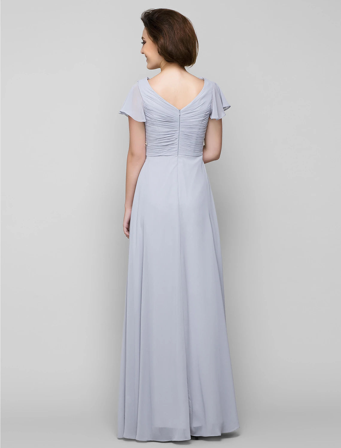 wholesale  A-Line Mother of the Bride Dress Elegant V Neck Floor Length Chiffon Sleeveless No with Criss Cross Crystals