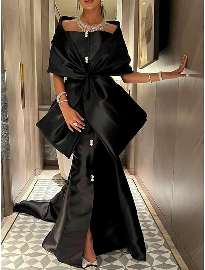 Wholesa Mermaid / Trumpet Evening Gown Elegant Dress Formal Court Train Half Sleeve Off Shoulder Satin with Bow(s) Slit