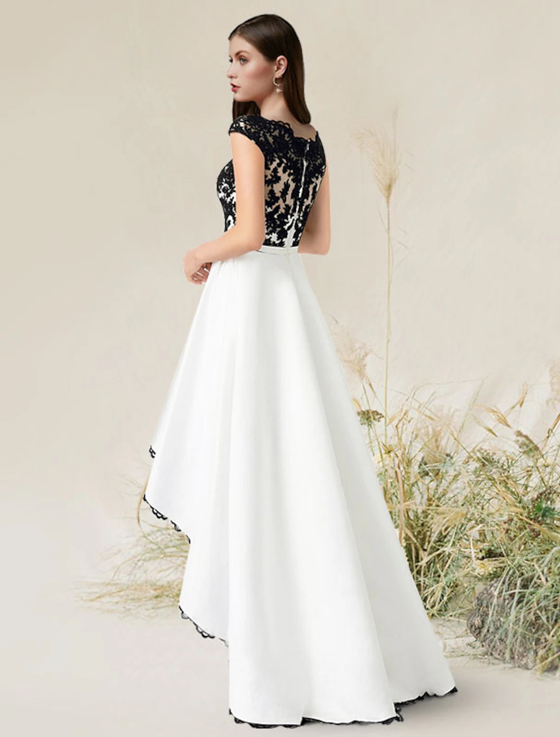 wholesale  A-Line Elegant Engagement Formal Evening Dress Jewel Neck Sleeveless Asymmetrical Satin with Appliques