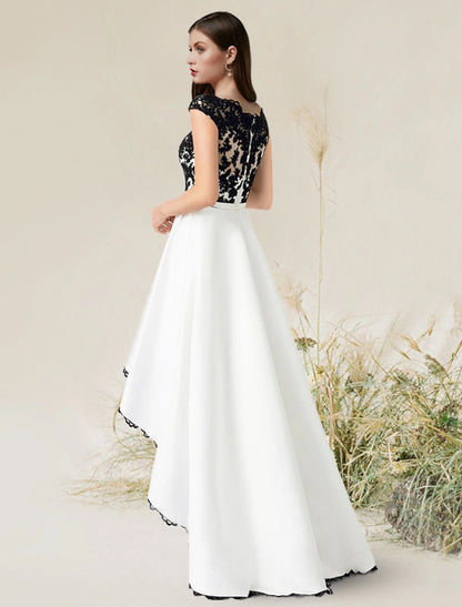 wholesale  A-Line Elegant Engagement Formal Evening Dress Jewel Neck Sleeveless Asymmetrical Satin with Appliques