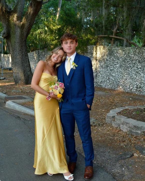 Aimishang Elegant Yellow Mermaid Spaghetti Straps Long Prom Dress Simple Evening Party Dress Formal Dress With Slit