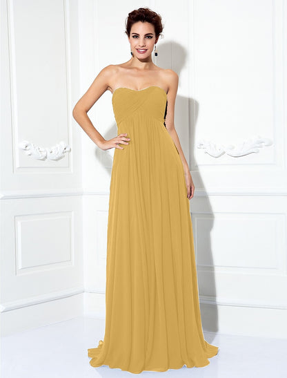 Wholesa A-Line Minimalist Dress Wedding Guest Formal Evening Sweep / Brush Train Sleeveless Strapless Chiffon with Pleats Ruched