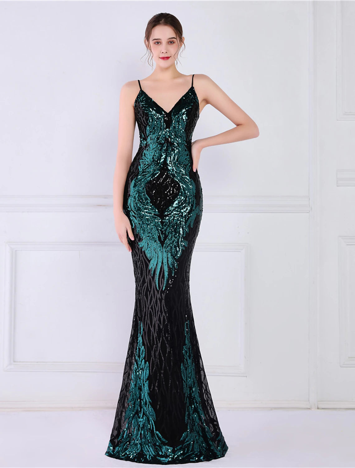 Wholesa Mermaid / Trumpet Evening Gown Sparkle & Shine Dress Formal Wedding Guest Floor Length Sleeveless Spaghetti Strap Sequined with Sequin