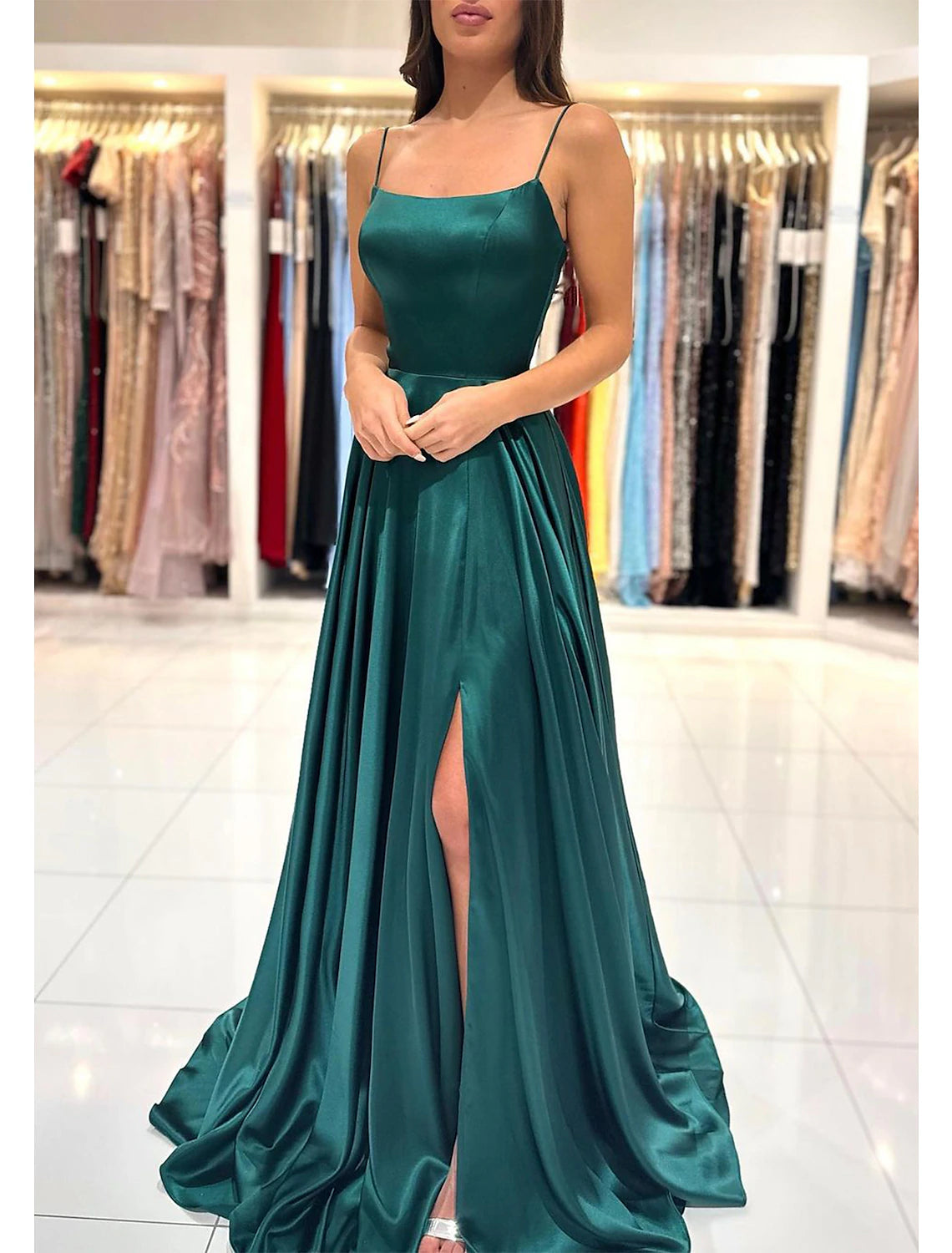 Wholesa A-Line Prom Dress Red Green Dresses Empire Dress Red Green Dress Formal Prom Floor Length Sleeveless Sweetheart Imitation Silk Backless with Pleats