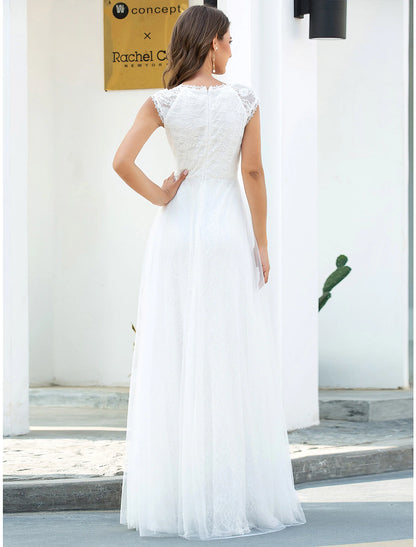 Wholesale Beach Wedding Dresses A-Line V Neck Cap Sleeve Floor Length Lace Bridal Gowns With Lace Summer Wedding Party