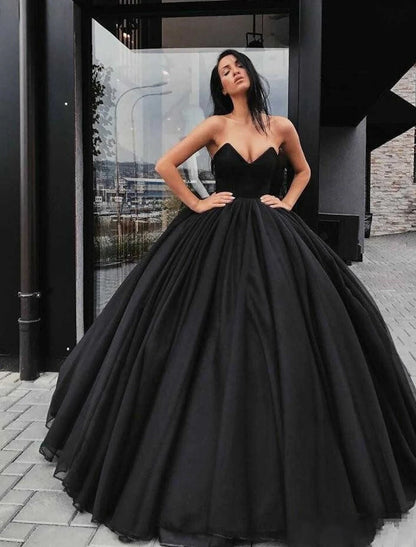 Wholesale Engagement Gothic Black Wedding Dresses Formal Ball Gown Sweetheart Strapless Floor Length Satin Bridal Gowns With Draping Summer Fall Halloween Wedding Party