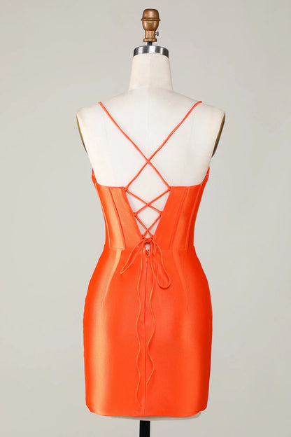 Wholesale Homecoming Dress Sparkly Orange Beaded Corset Tight Short