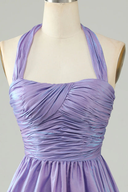 Wholesale A Line Short Homecoming Dress Halter Open Back Sleeveless Purple