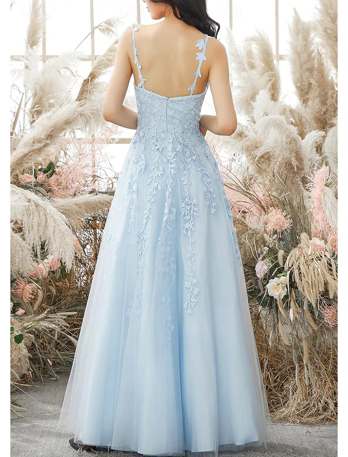 Wholesa Sheath / Column Prom Dresses Elegant Dress Formal Prom Floor Length Sleeveless Spaghetti Strap Tulle with Appliques