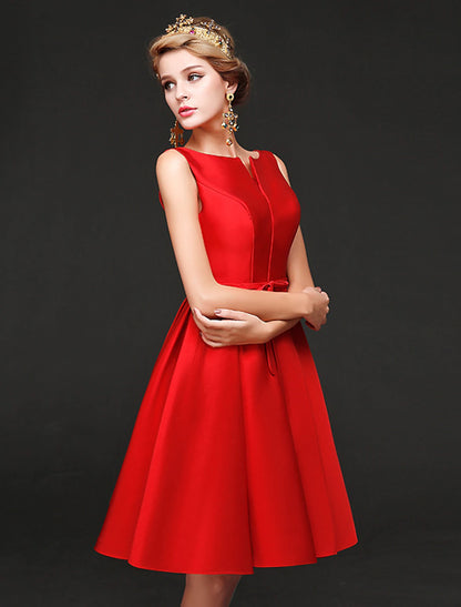 wholesale A-Line Cocktail Dresses Minimalist Dress Homecoming Short / Mini Sleeveless Jewel Neck Satin with Sash / Ribbon Bow(s)