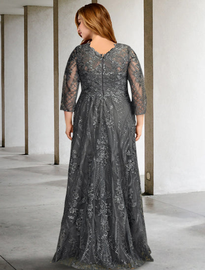 wholesale  A-Line Mother of the Bride Dresses Plus Size Hide Belly Curve Elegant Dress Formal Sweep / Brush Train Long Sleeve Jewel Neck Chiffon with Appliques