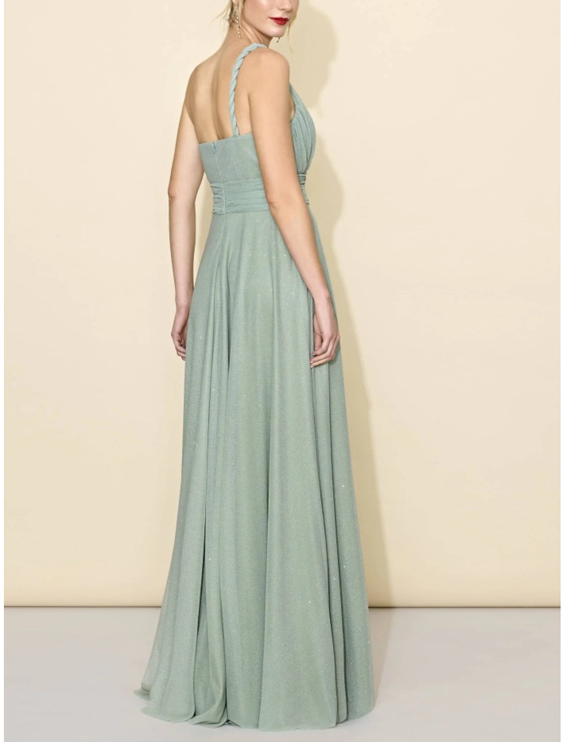 Wholesa A-Line Bridesmaid Dress One Shoulder Sleeveless Elegant Floor Length Tulle with Split Front / Ruching