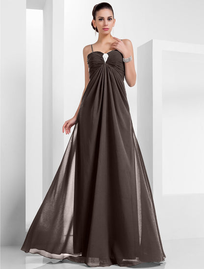 Wholesa A-Line Empire Holiday Formal Evening Dress Spaghetti Strap Sleeveless Floor Length Chiffon with Crystals