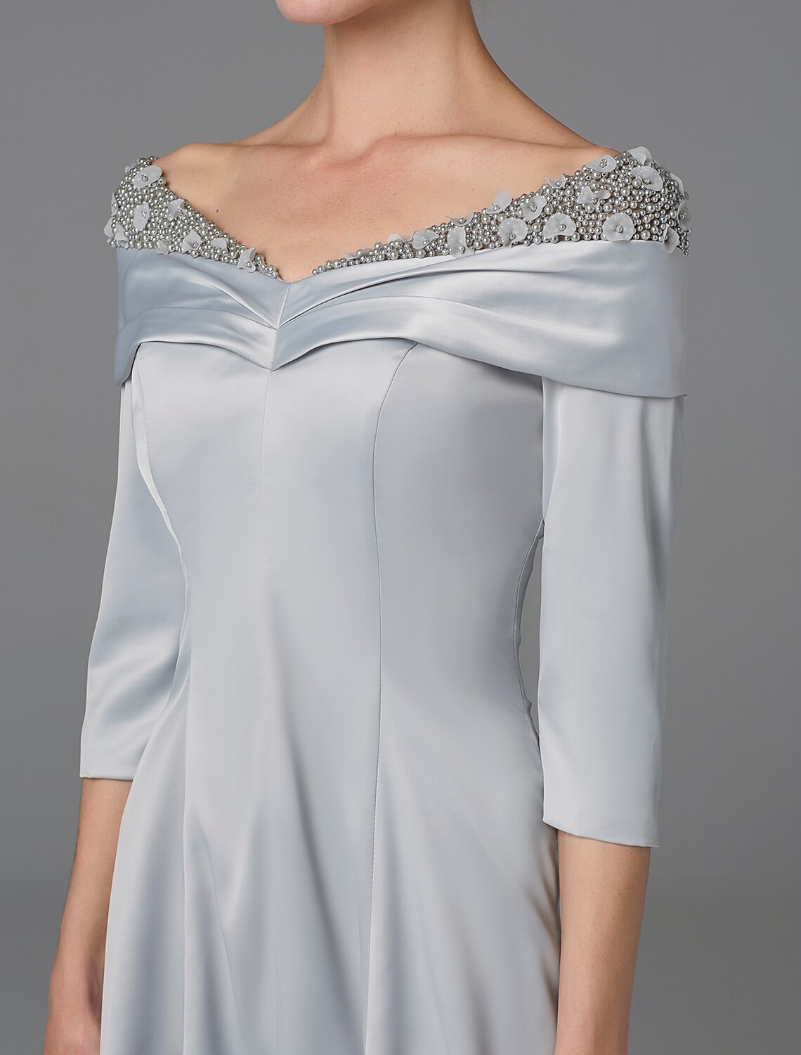 Wholesa A-Line Mother of the Bride Dress Sparkle & Shine High Low Off Shoulder Asymmetrical Satin Half-Sleeve with Lace Crystals