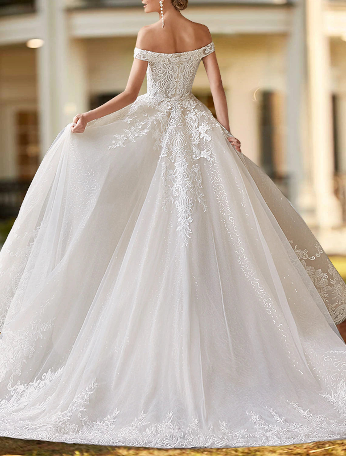 Wholesa Engagement Formal Wedding Dresses Two Piece Off Shoulder Cap Sleeve Court Train Satin Bridal Gowns With Beading Appliques