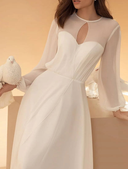 Wholesale Hall Casual Wedding Dresses A-Line Illusion Neck Long Sleeve Floor Length Chiffon Bridal Gowns With Summer Wedding Party