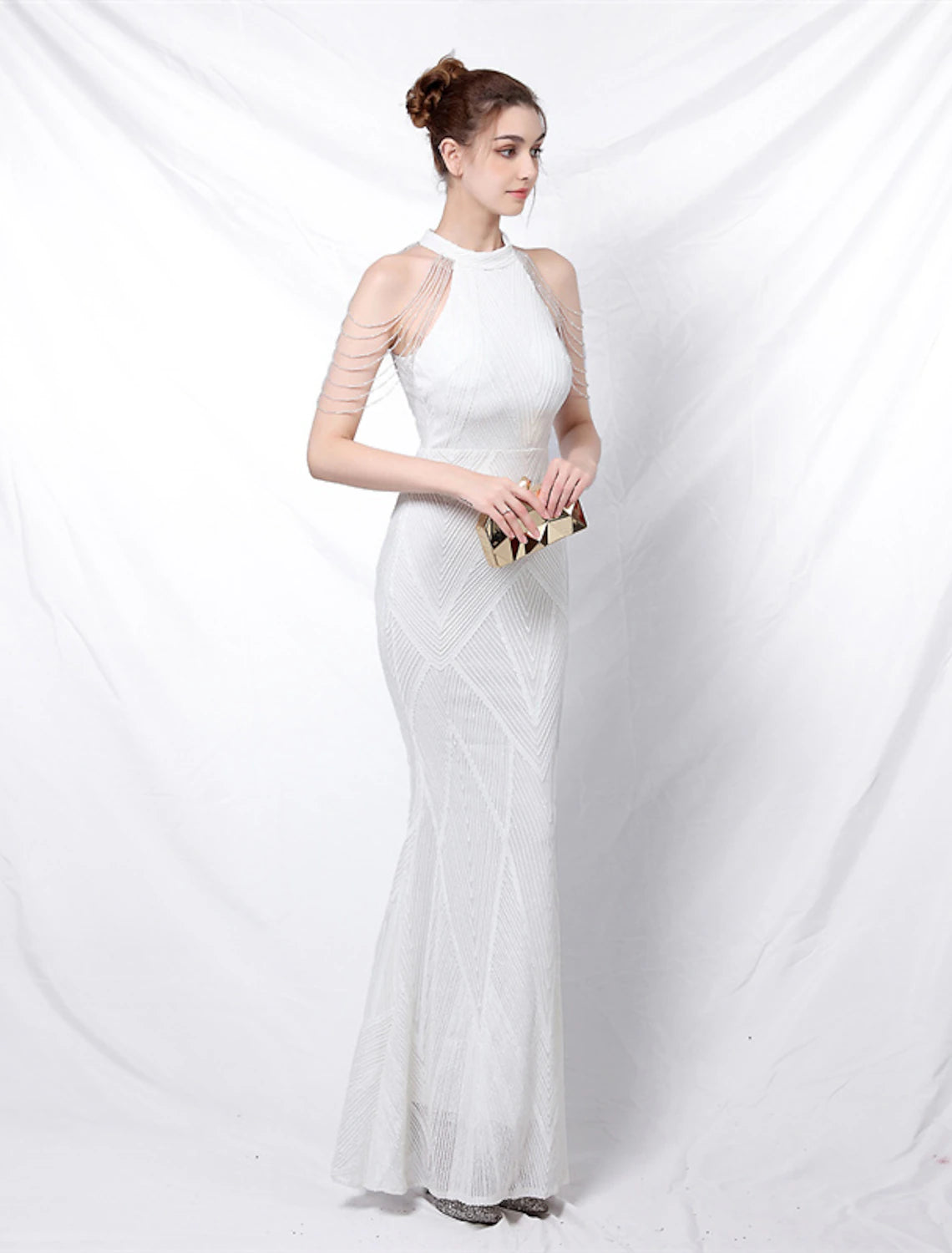 wholesale Mermaid / Trumpet Prom Dresses Sparkle & Shine Dress Formal Floor Length Sleeveless Halter Sequined with Sequin