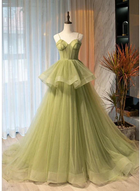 Beautiful Light Green Tulle Layers Ball Gown Wedding Party Dress Long Evening Dress Prom Dress Wholesale