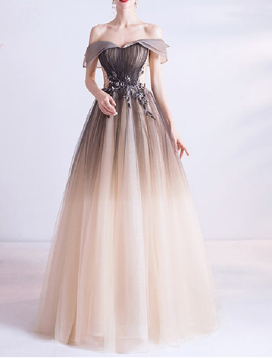 Wholesa Ball Gown Princess Cute Prom Dress Off Shoulder Sleeveless Floor Length Tulle with Crystals Appliques