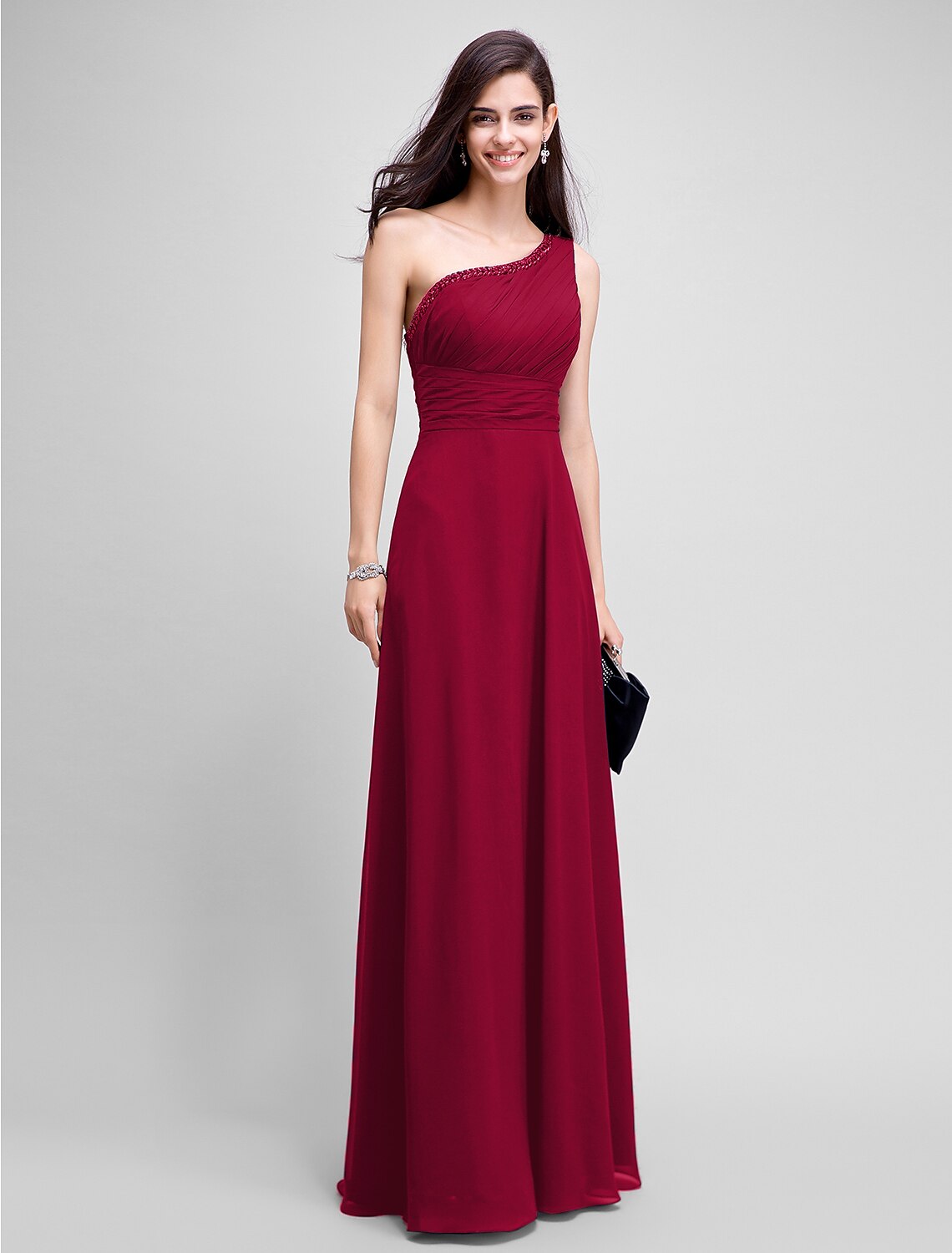 Wholesa Sheath / Column Empire Dress Wedding Guest Formal Evening Floor Length Sleeveless One Shoulder Bridesmaid Dress Chiffon with Ruched Beading