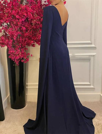 Wholesa A-Line Evening Gown Elegant Dress Formal Wedding Guest Court Train Sleeveless Jewel Neck Stretch Chiffon with Shawl