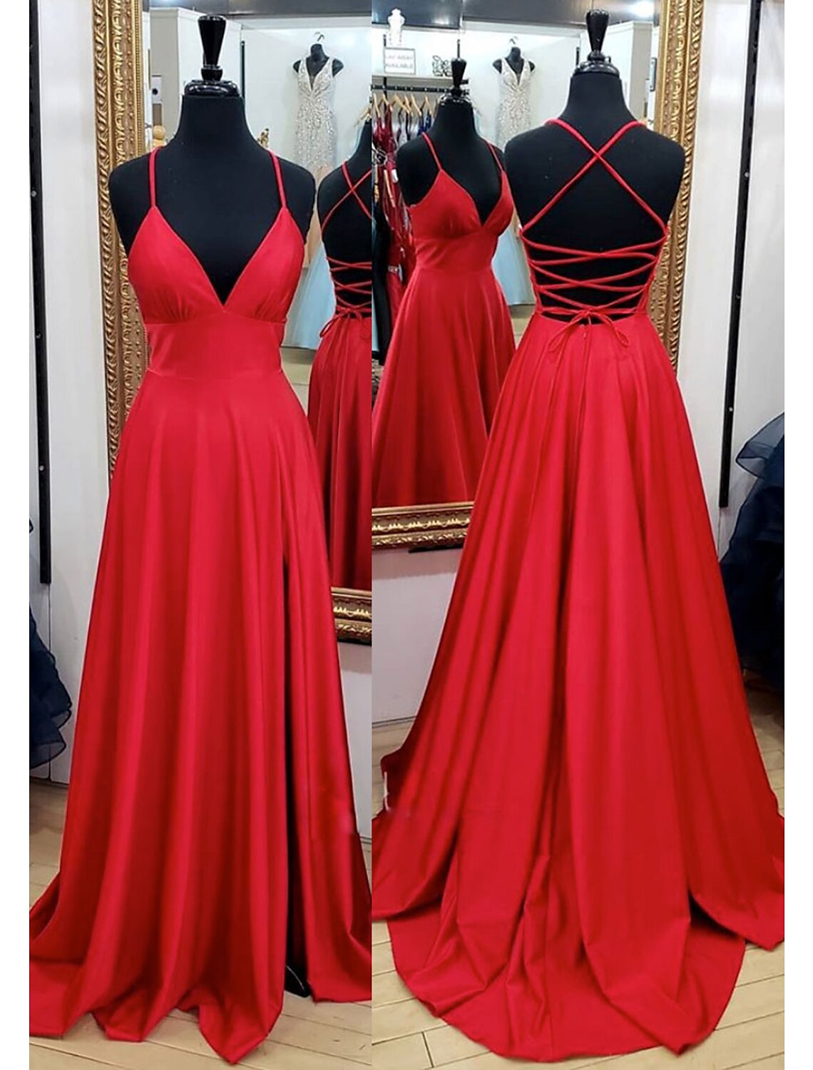 wholesale  A-Line Prom Dresses Empire Dress Formal Court Train Sleeveless V Neck Charmeuse Backless with Pleats Slit