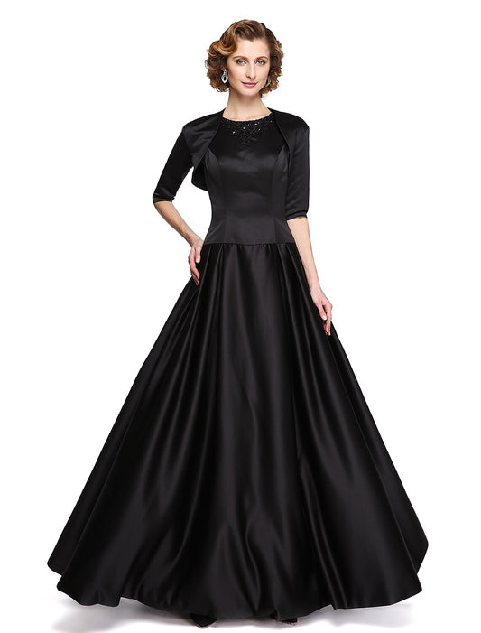 wholesale  A-Line Jewel Neck Floor Length Stretch Satin Mother of the Bride Dress with Beading / Appliques