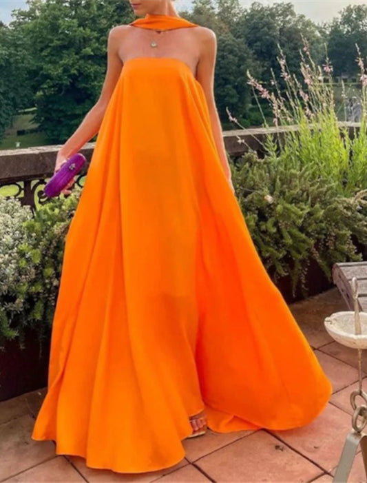 Wholesa A-Line Evening Gown Fairy Dress Formal Wedding Guest Floor Length Sleeveless Strapless Stretch Chiffon with Pleats Shawl