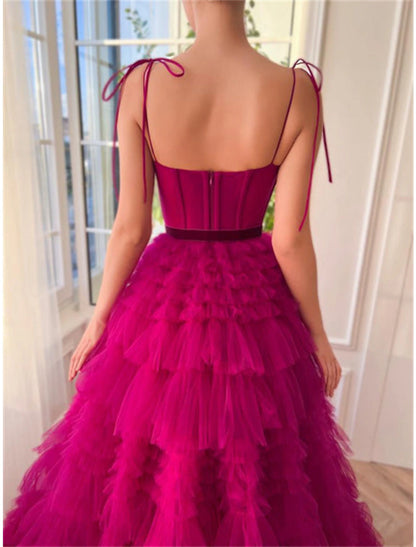 Wholesa Ball Gown Evening Gown Puffy Dress Wedding Party Birthday Floor Length Sleeveless Spaghetti Strap Tulle with Ruffles Strappy