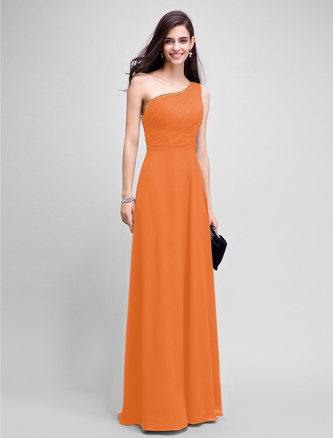 Wholesa Sheath / Column Empire Dress Wedding Guest Formal Evening Floor Length Sleeveless One Shoulder Bridesmaid Dress Chiffon with Ruched Beading