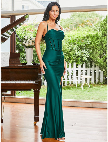 Wholesa Mermaid / Trumpet Evening Gown Sexy Dress Masquerade Party Wear Floor Length Sleeveless Strapless Polyester with Slit