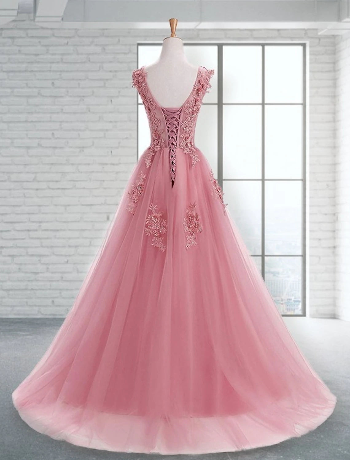 wholesale  A-Line Prom Dresses Elegant Dress Wedding Guest Sweep / Brush Train Sleeveless Jewel Neck Tulle with Appliques