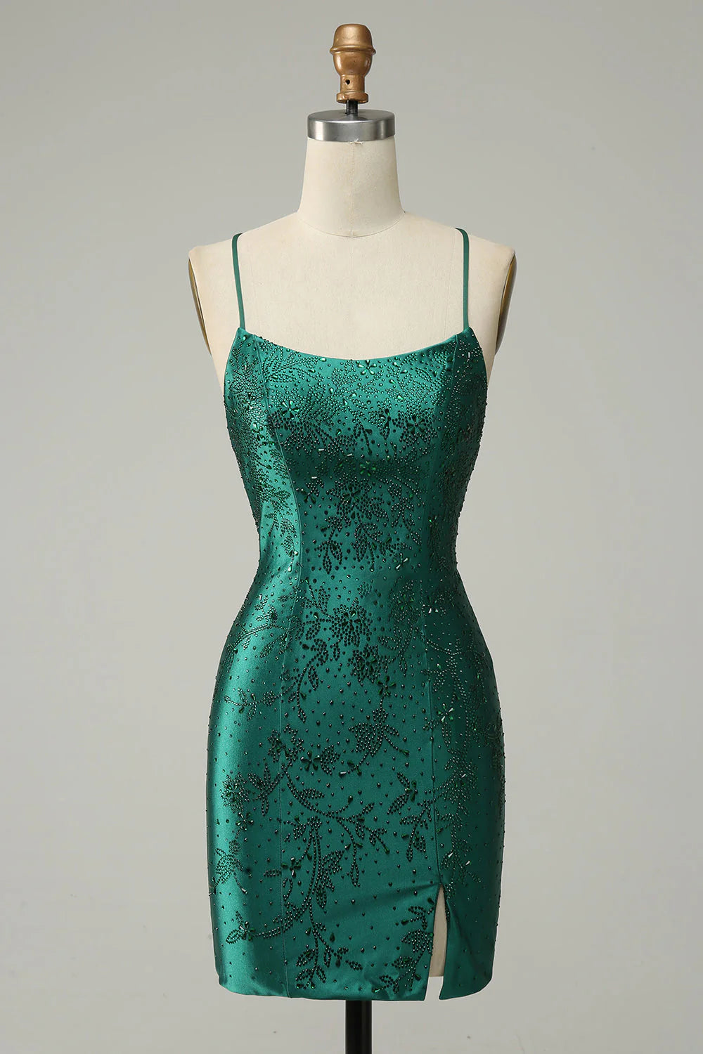 Wholesale Homecoming Dress Dark Green Beaded Tight With Criss Cross Back