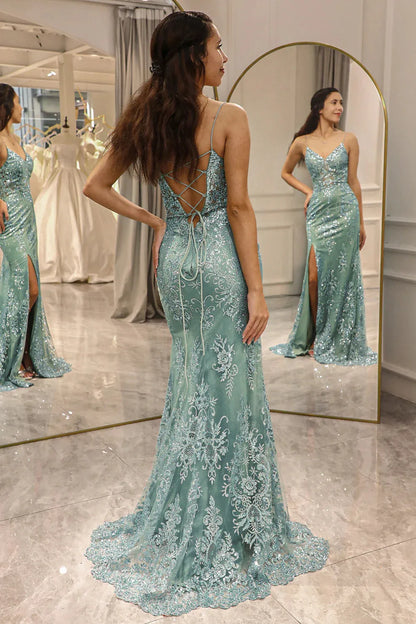 Wholesale Mermaid Lace Up Prom Dress Gorgeous Glitter With Slit