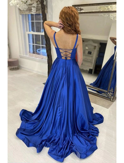 wholesale  A-Line Prom Dresses Princess Dress Formal Sweep / Brush Train Sleeveless Strapless Satin Backless with Pleats