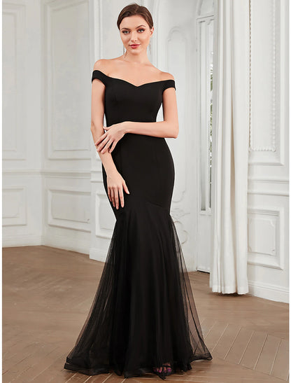 wholesale  Mermaid / Trumpet Evening Gown Elegant Dress Party Wear Floor Length Sleeveless Off Shoulder Polyester with Pleats