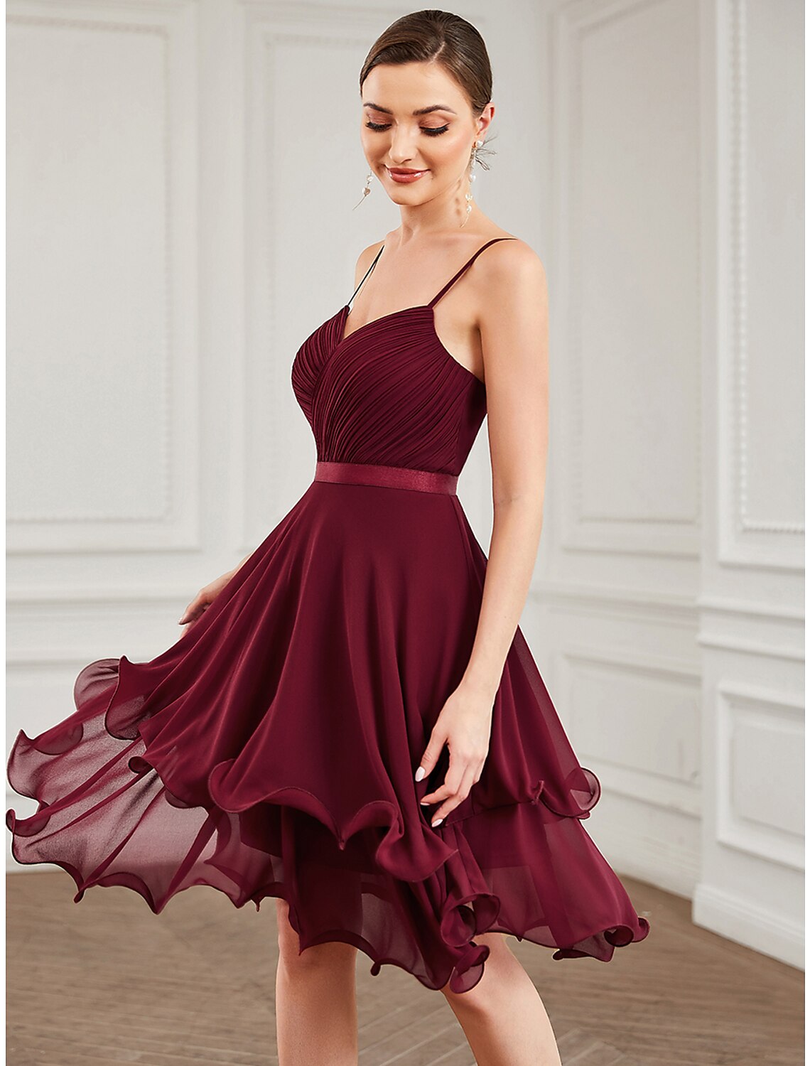 Wholesale A-Line Homecoming Dresses Elegant Dress Homecoming Short / Mini Sleeveless Sweetheart Chiffon with Pure Color Tiered